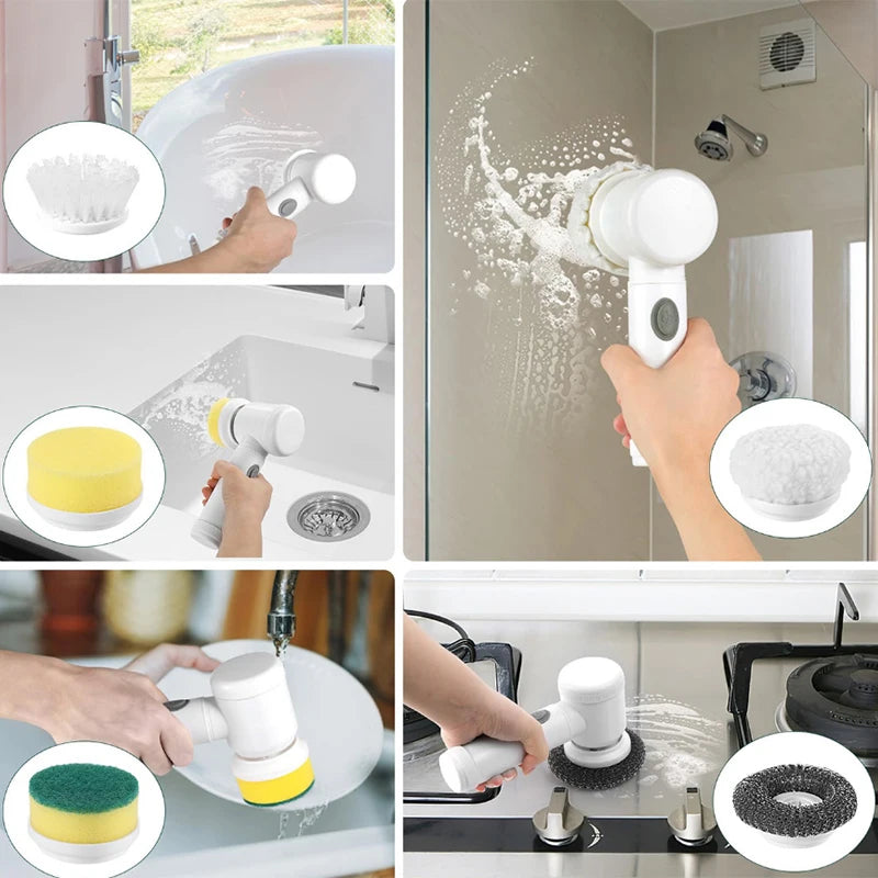 Electric Cleaning Brush Handheld Usb Rechargeable Ipx6 Waterproof 6 Replaceable Heads For Kitchen Bathroom Shoe Tile Cleaning