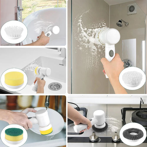 Electric Cleaning Brush Handheld Usb Rechargeable Ipx6 Waterproof 6 Replaceable Heads For Kitchen Bathroom Shoe Tile Cleaning