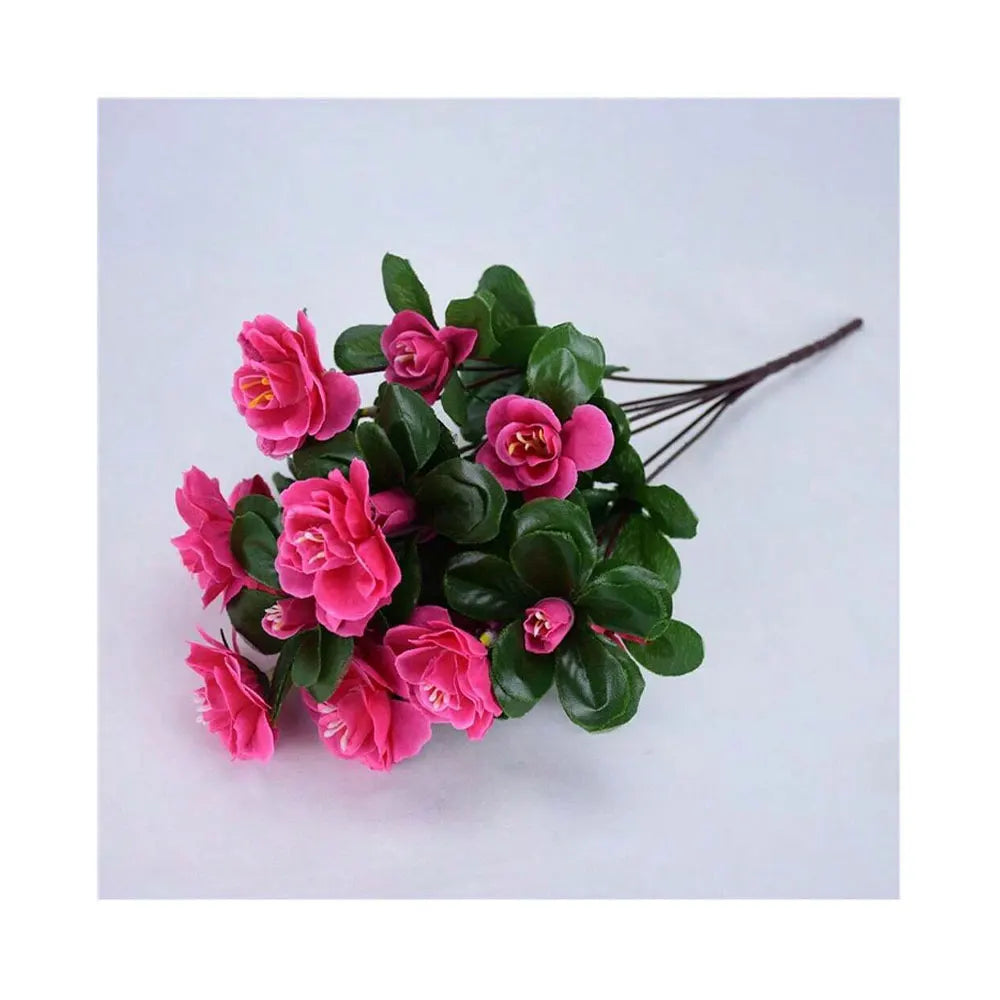 Artificial Fall Azalea Flowers Outdoor UV Resistant Fake Red Flower Bushes for Garden, Porch, Home Decor - 2 Pack