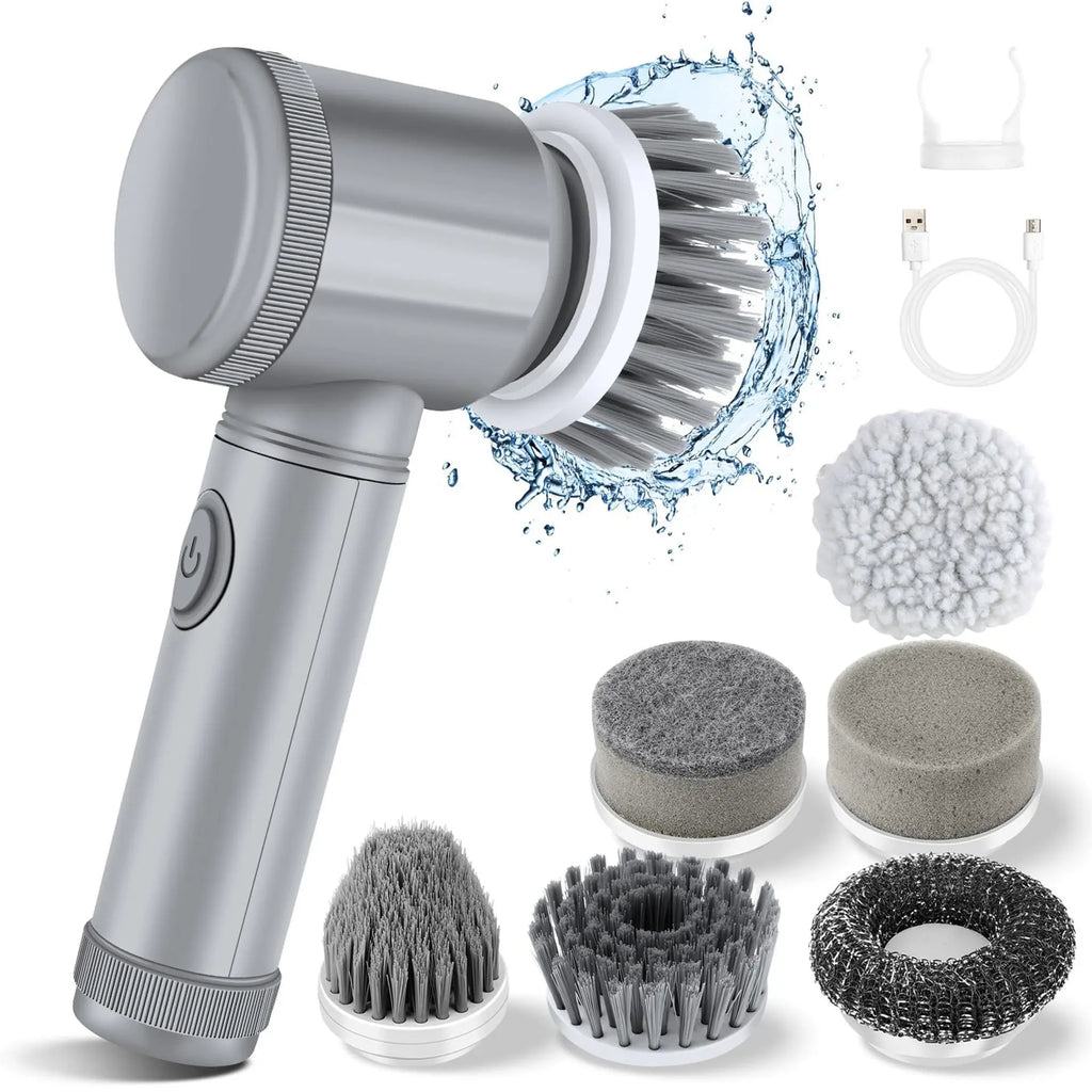 Electric Cleaning Brush Handheld Usb Rechargeable Ipx6 Waterproof 6 Replaceable Heads For Kitchen Bathroom Shoe Tile Cleaning