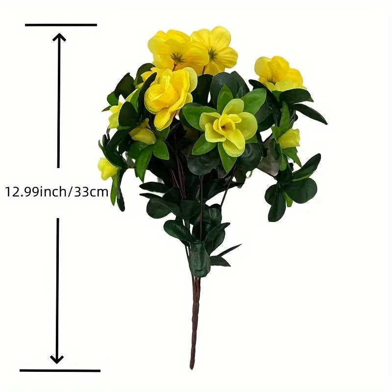 Artificial Fall Azalea Flowers Outdoor UV Resistant Fake Red Flower Bushes for Garden, Porch, Home Decor - 2 Pack