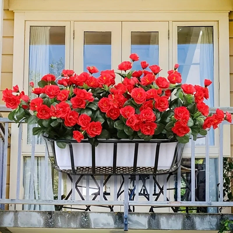 Artificial Fall Azalea Flowers Outdoor UV Resistant Fake Red Flower Bushes for Garden, Porch, Home Decor - 2 Pack