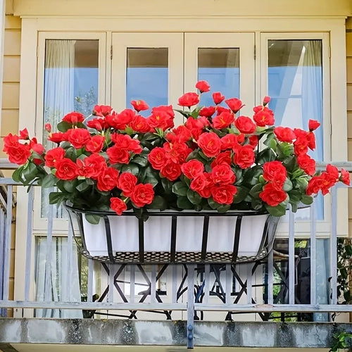 Artificial Fall Azalea Flowers Outdoor UV Resistant Fake Red Flower Bushes for Garden, Porch, Home Decor - 2 Pack